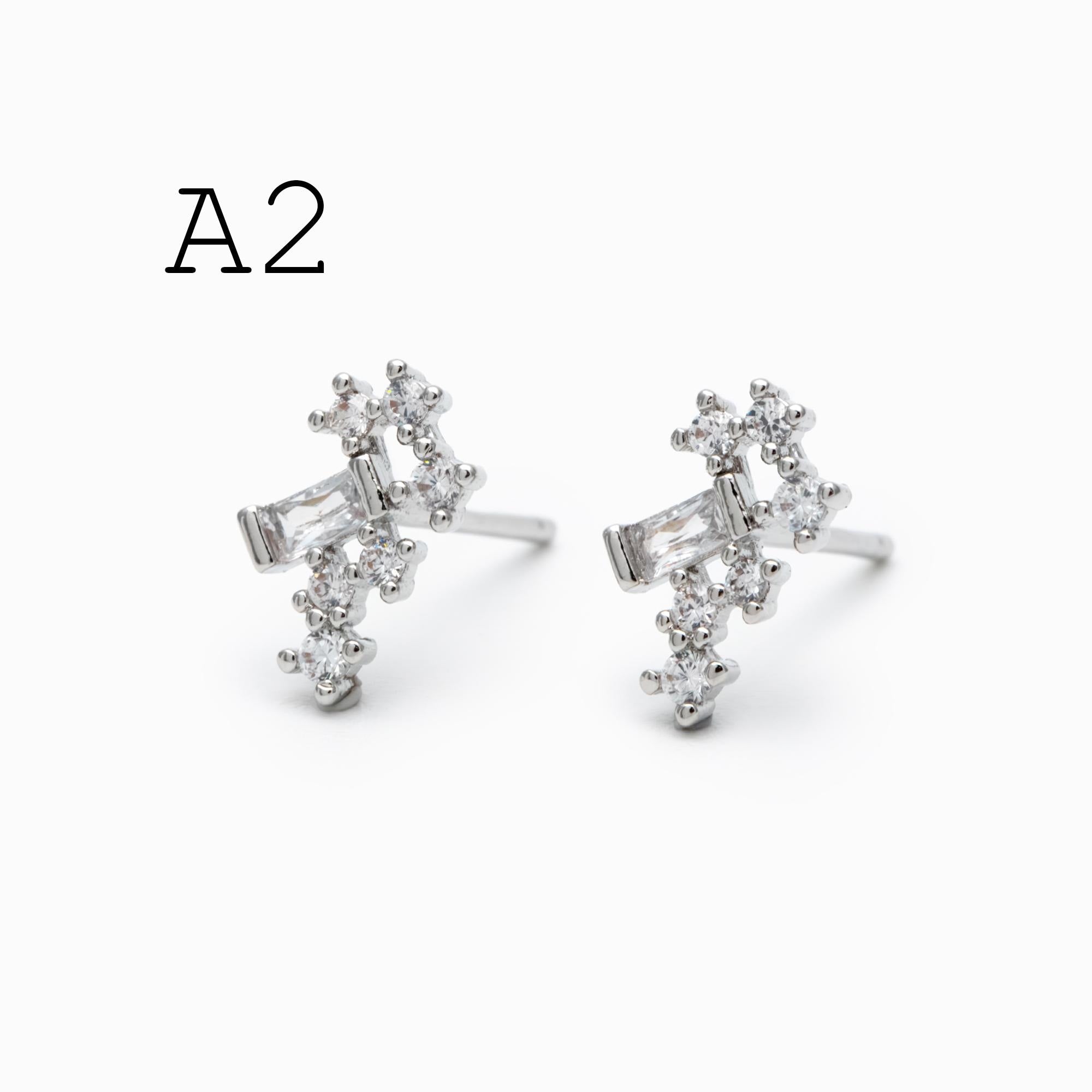 10pcs Gold/ Silver Tone CZ Cluster Earrings, Gold/ Rhodium Plated Brass, Dainty Stud Earrings (GB-4335)